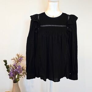 Madewell Black Cotton Full sleeves Pintuck Ruffle Blouse